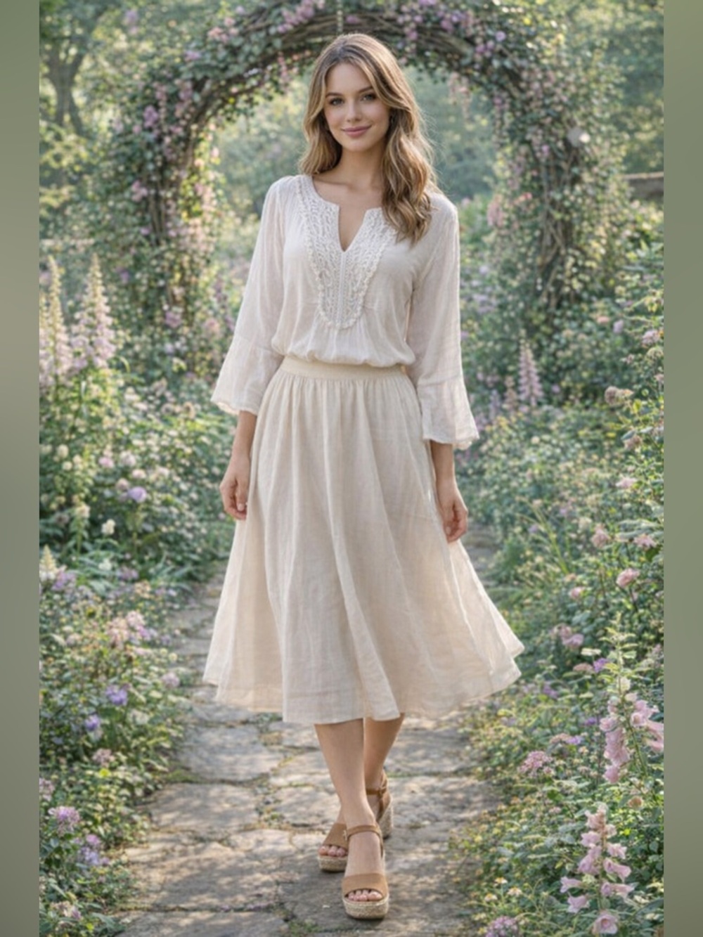 MICHAEL KORS White Tunic Top w/Embroidery on Neckline & Batwing Sleeves S/M NWT